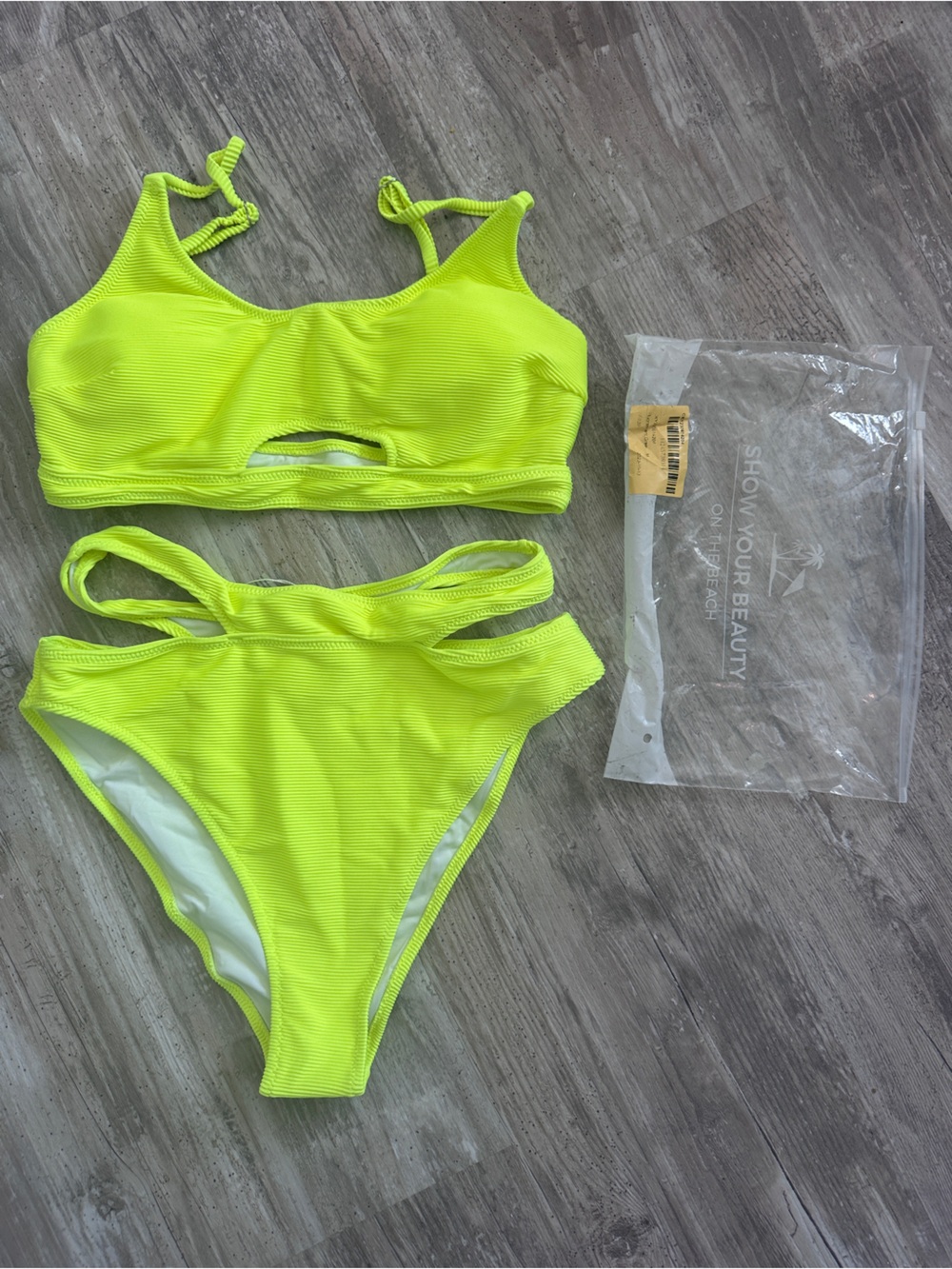 Neon Yellow Womens Cutout Two-Piece Swim Bikini size M